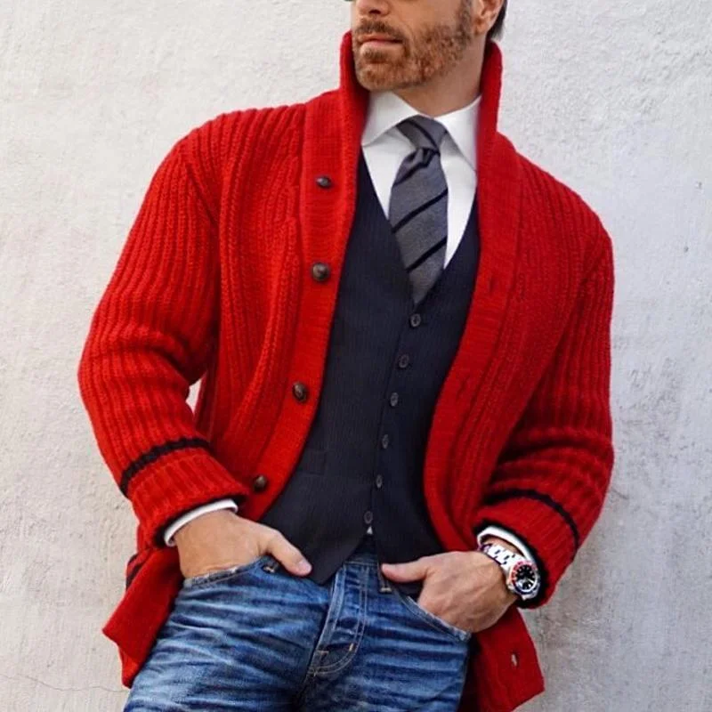 Classic Red Single Row Button Loose Casual Knit Sweater
