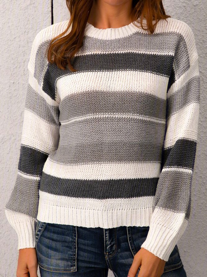 Multicolor Striped Plus Size Long Sleeve Statement Sweater Zaesvini