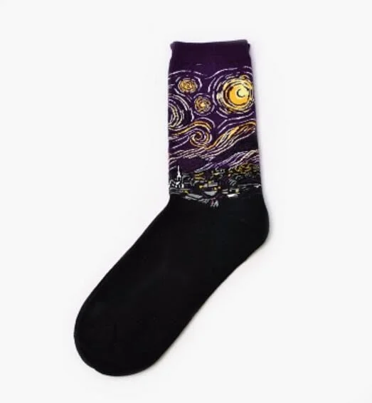 CUHAKCI Cotton Socks Funny Oil Painting Fashion Happy Socks Night Winter Male Female Colorful Print Van Gogh Art Sock one pair