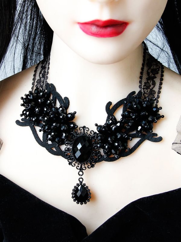 Goth Black Pearls Halloween Party Necklace