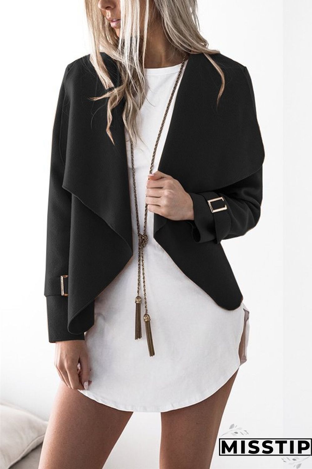 Black Fashion Casual Lapel Coat Top
