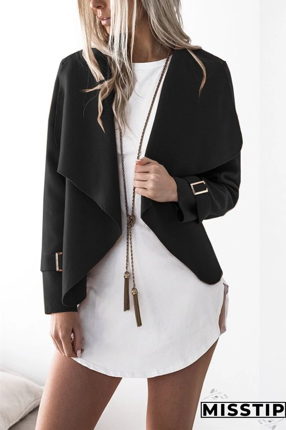 Black Fashion Casual Lapel Coat Top