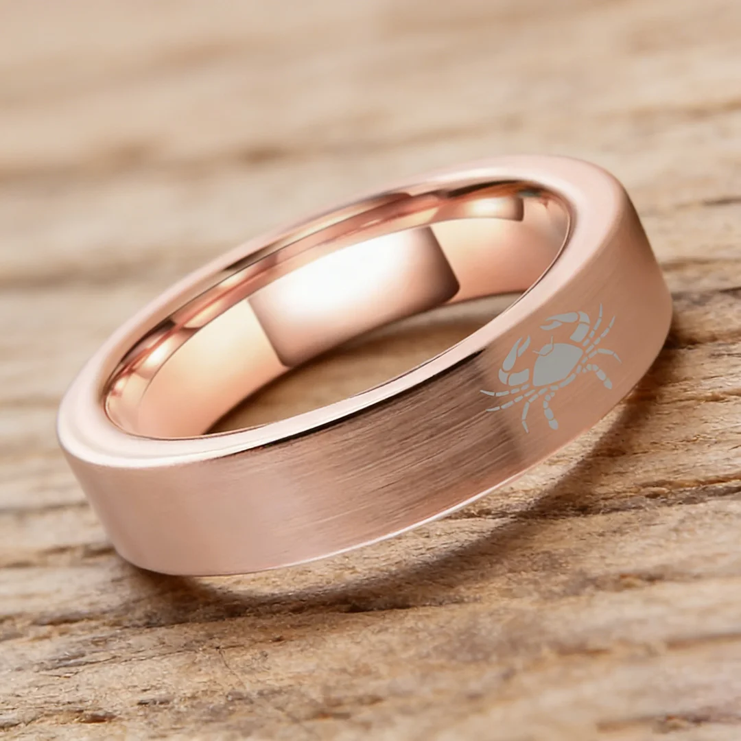 Wedding Fashion Cancer Tungsten Rings and Flat Rose Gold Band Edge Comfort Fit for Men and Women 4MM 6MM 8MM Width
