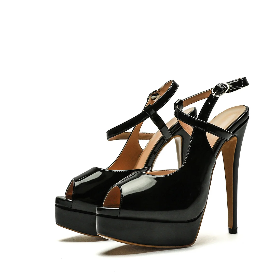 150mm Women's Stiletto High Heels Open Toe Platform Cross Strap Design High Heels-MERUMOTE