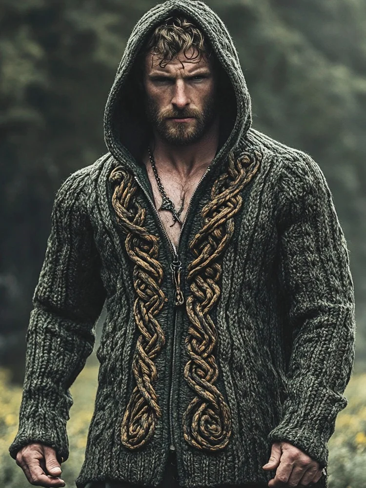 VChics Vintage Celtic Knot Men's Hooded Zipper Sweater