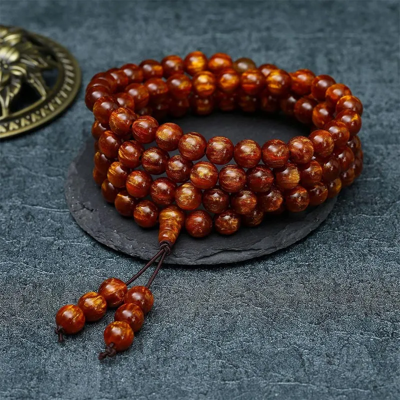 108 Beads Golden Sea Willow Mala Prosperity Necklace Bracelet