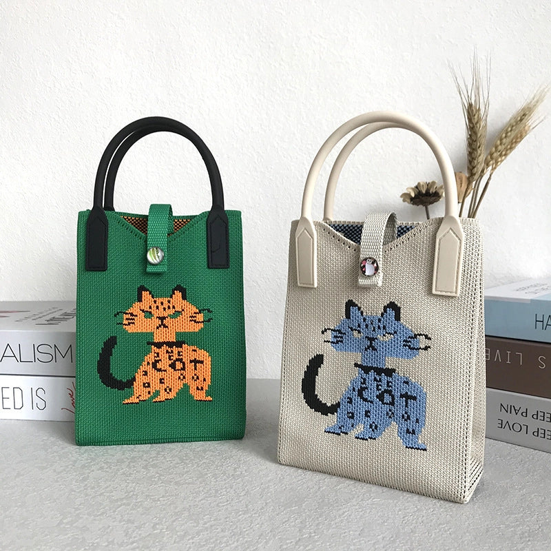 Niche Design Cute Cat Mini Knitted Phone Bag Women’s Portable Knitted Shoulder Crossbody Bag Small Square Bag