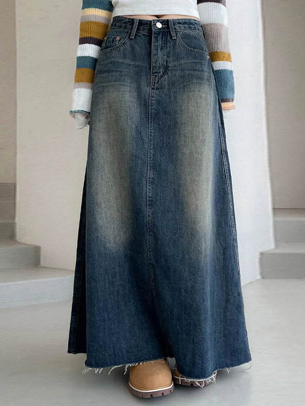 Split-Joint Gradient Fringed Loose High Waisted Skirts