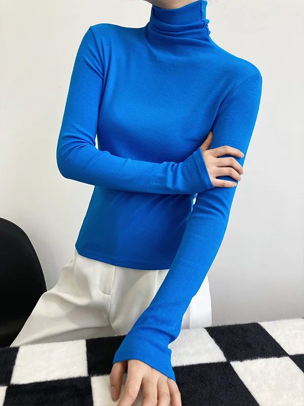 Casual High Collar Solid Color Top