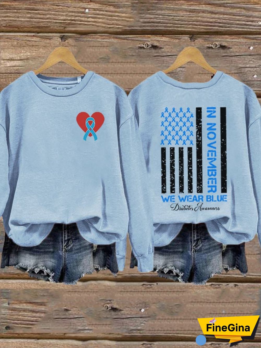 Women's In November We Wear Blue Diabetes Mellitus Print Crew Neck Sweatshirt