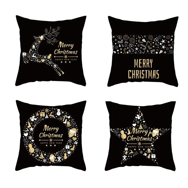 Black Gold Christmas Pillowcase Snowflake Elk Xmas Tree Pillow Merry Christmas Decoration for Home Navidad Present Noel 2021 New