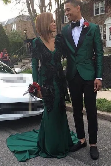 Dresseswow Fabulous Two Pieces Dark Green Prom Suit For Guys With Black  Satin Lapel