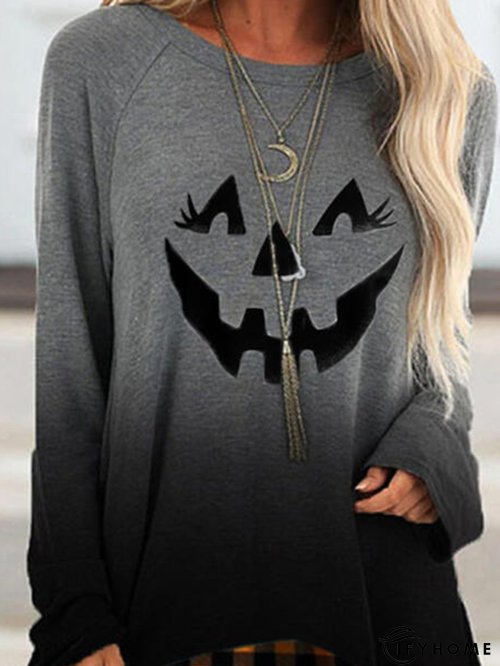 Long Sleeve Crew Neck Casual Printed Tunic T-Shirt | IFYHOME