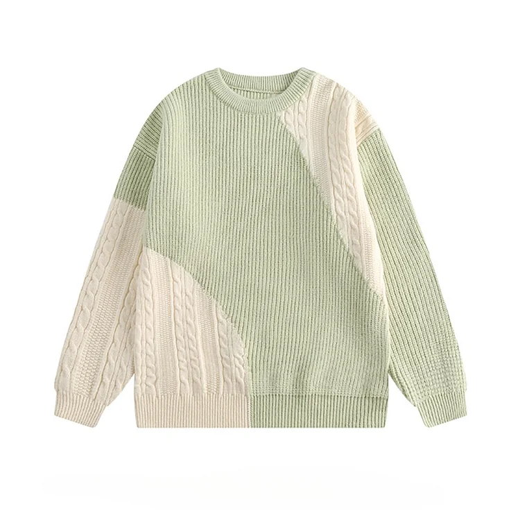 Traceeye Autumn Winter Retro Contrast Irregular Spliced O-neck Sweaters Men and Women Trendy Brand Casual Loose Versatile Couple Knitwear
