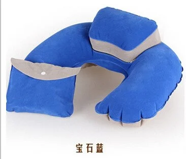 New Portable U Shape Air Inflatable Travel Pillow  Support Flocking PVC Neck Pillow for Airplane Travel Office Home Sleep