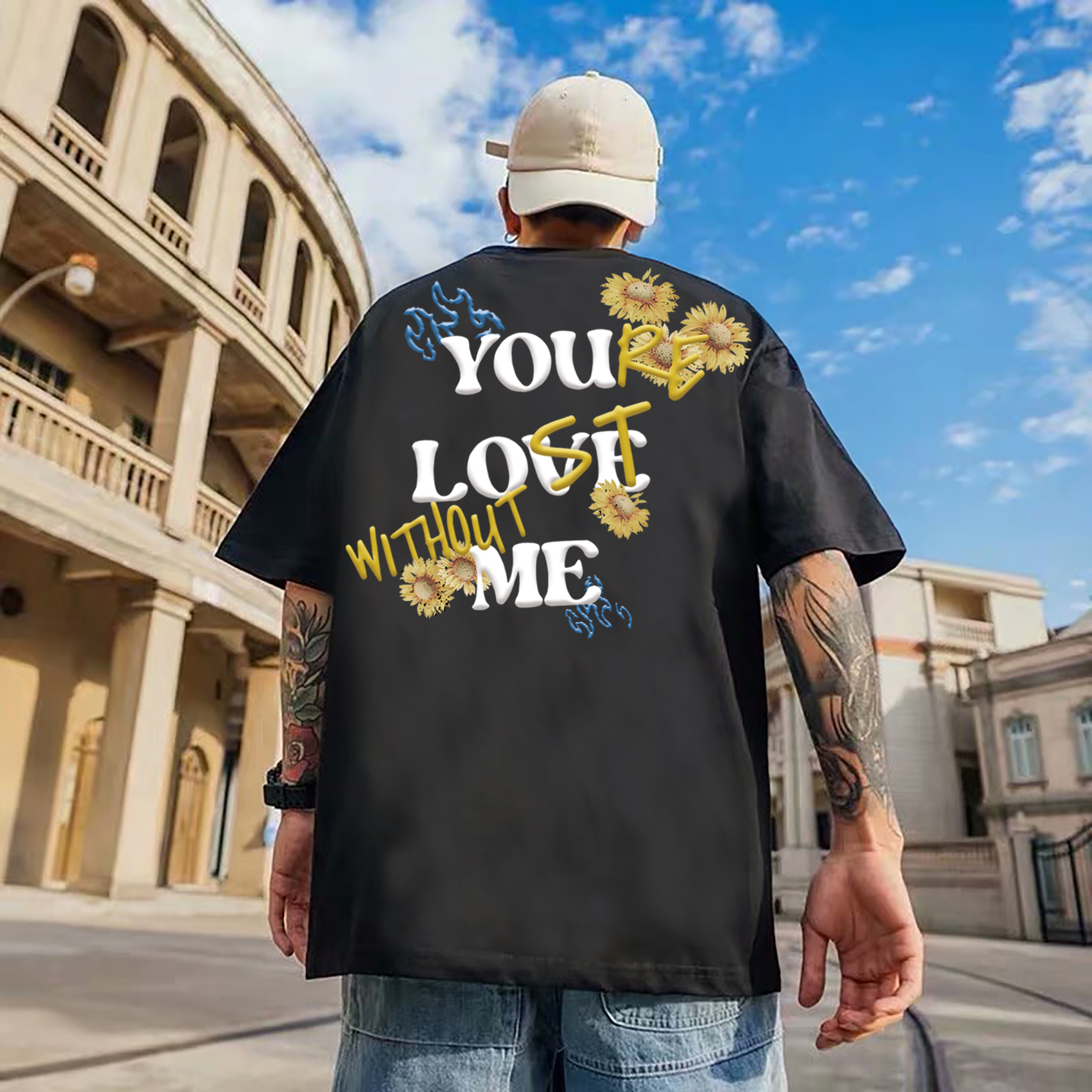 Casual Men's You Love Me, You'er Lost Without Me Floral Print T-Shirt