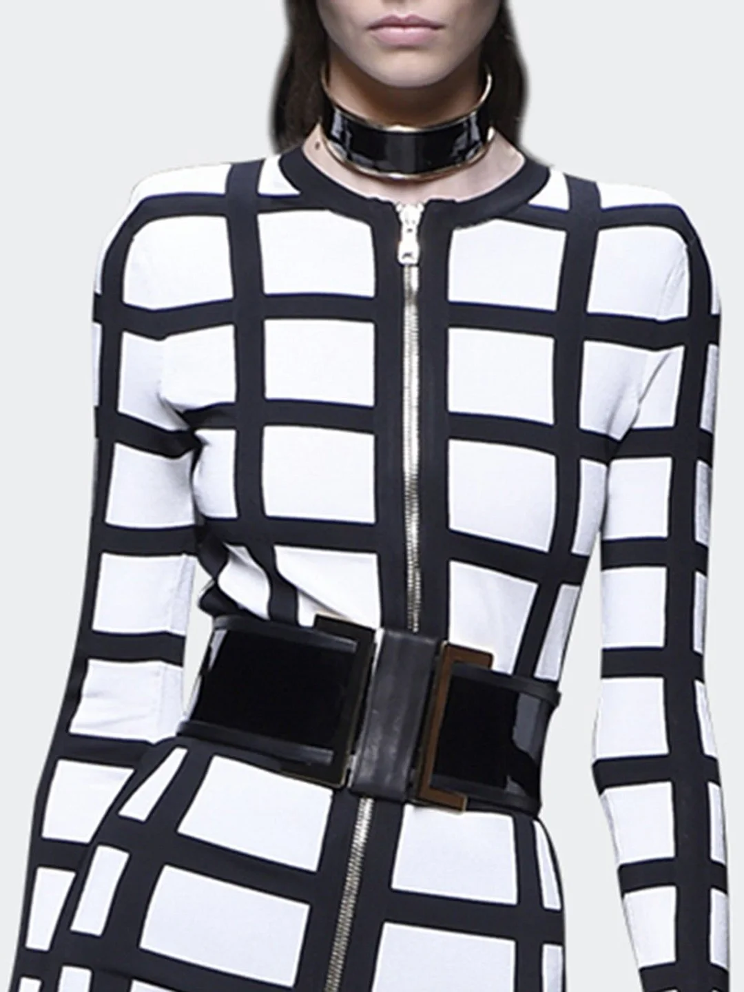 Checkered Color-block Elegant Midi Dress