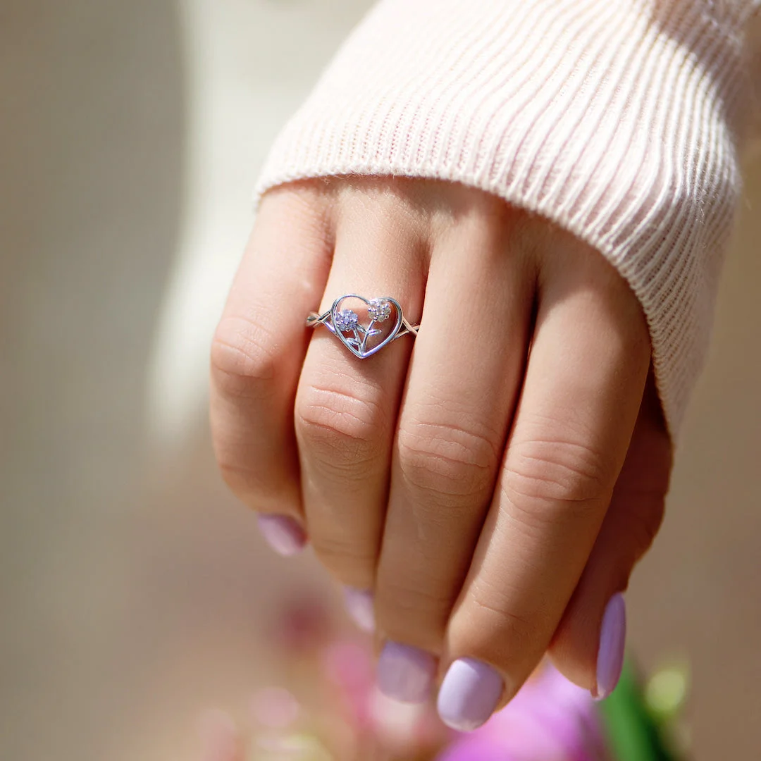 Mama's Heartbeats 1-5 Birthstones Flower Heart Ring