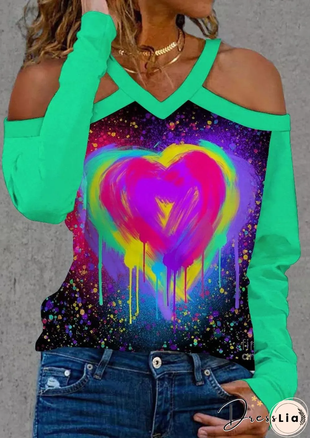 Sexy Halter Heart Printed Shirt