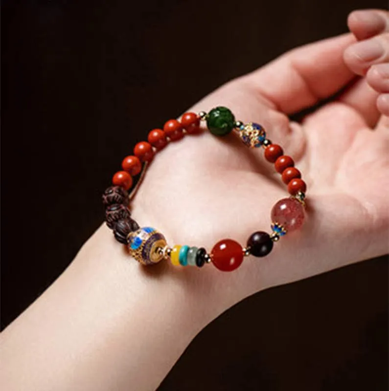 Cinnabar Small Leaf Red Sandalwood Jade Blessing Bracelet