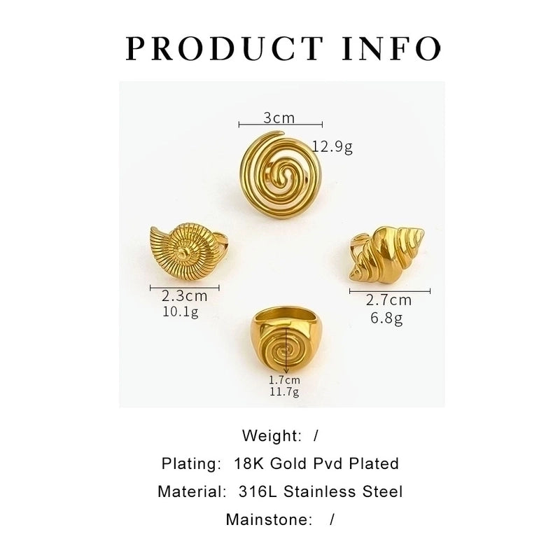 Casual Nordic Style Retro Geometric 316L Stainless Steel  18K Gold Plated Irregular Open Rings