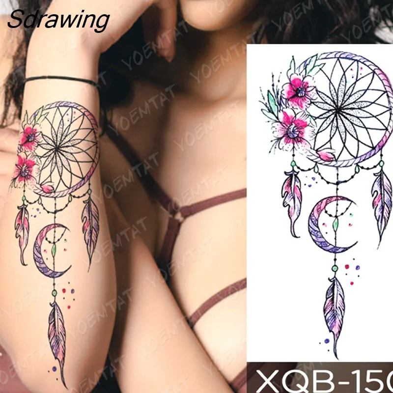 Sdrawing Temporary Tattoo Sticker Rose Snake Flower Tattoos Lace Tiger Dragon Body Art Arm Fake Sleeve Tatoo Women