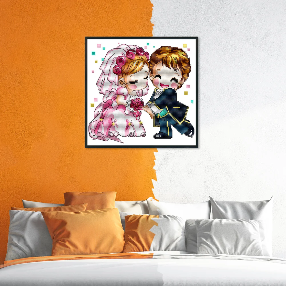 14CT Stamped Cross Stitch - Cartoon Wedding(Canvas|25*25CM)