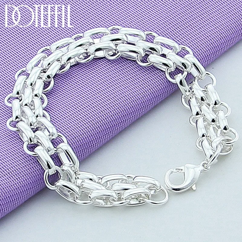 DOTEFFIL 925 Sterling Silver Lnterlocking Circle Bracelet For Women Jewelry