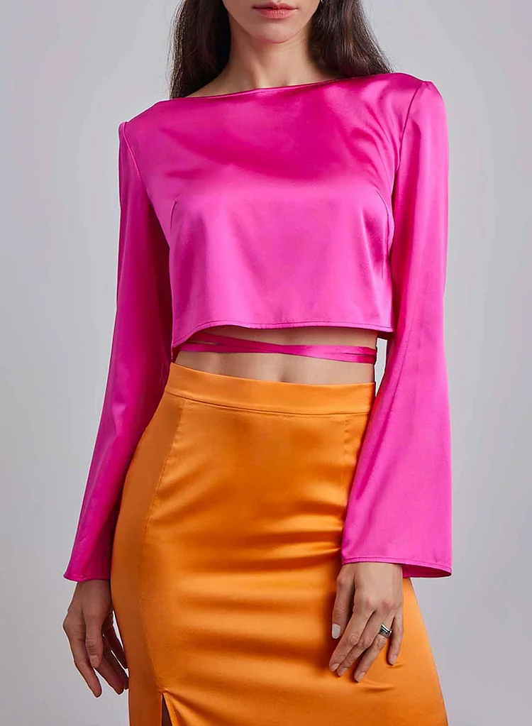 Flare-Sleeve Silk Wrap Blouse