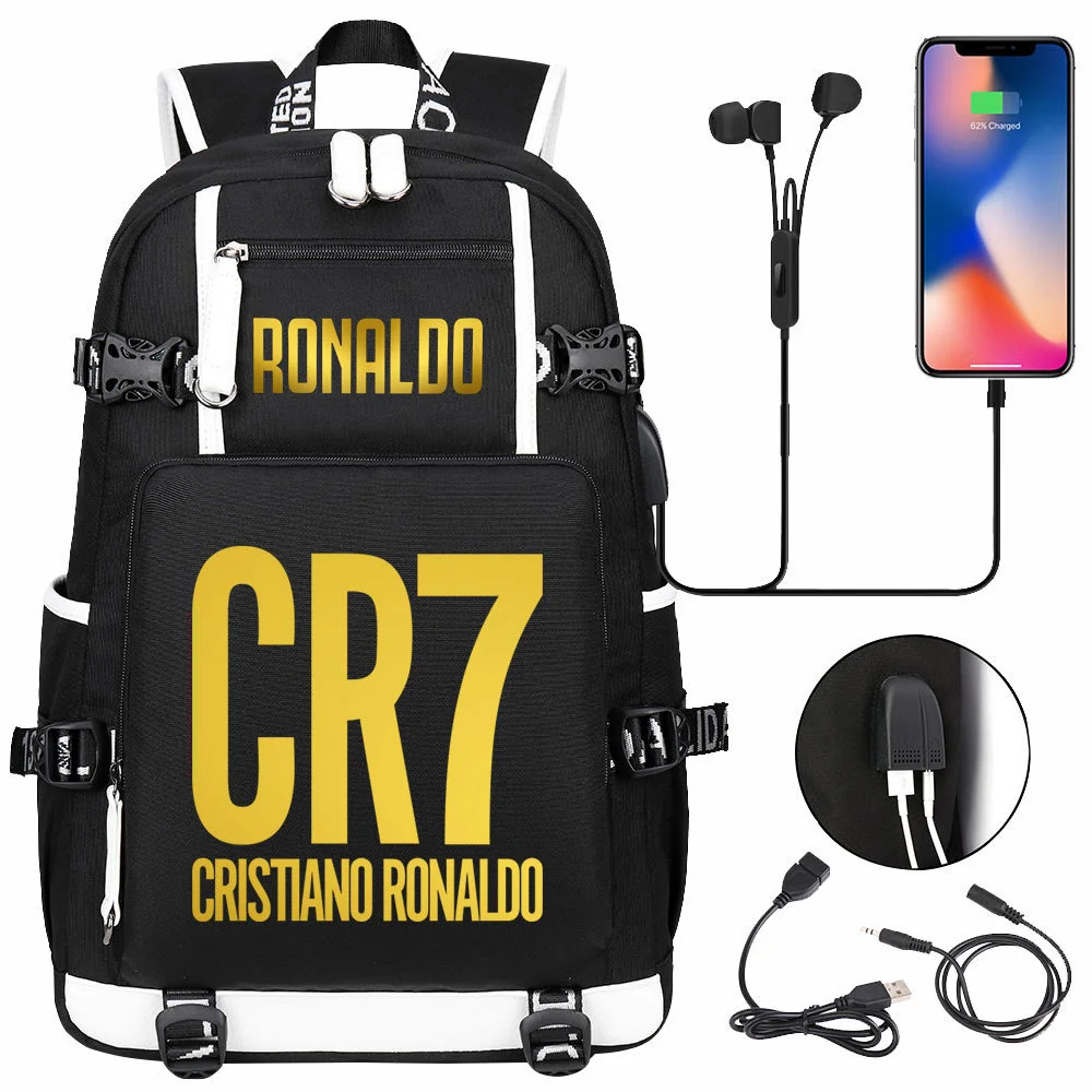 Buzzdaisy Cristiano Ronaldo Themed Backpack with USB Charging and Laptop Capacity