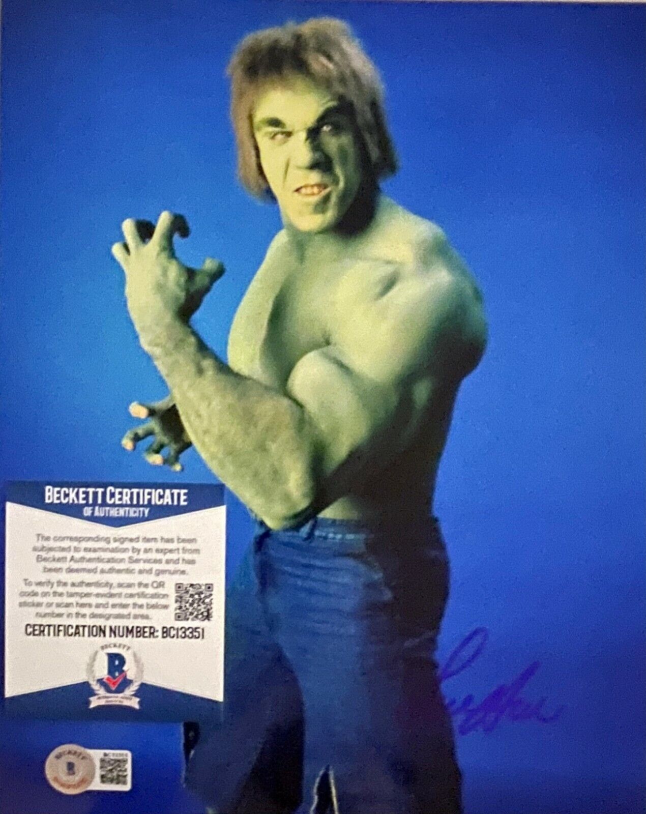 Lou Ferrigno Hulk Original Autographed 8X10 Photo Poster painting w/Beckett COA #35