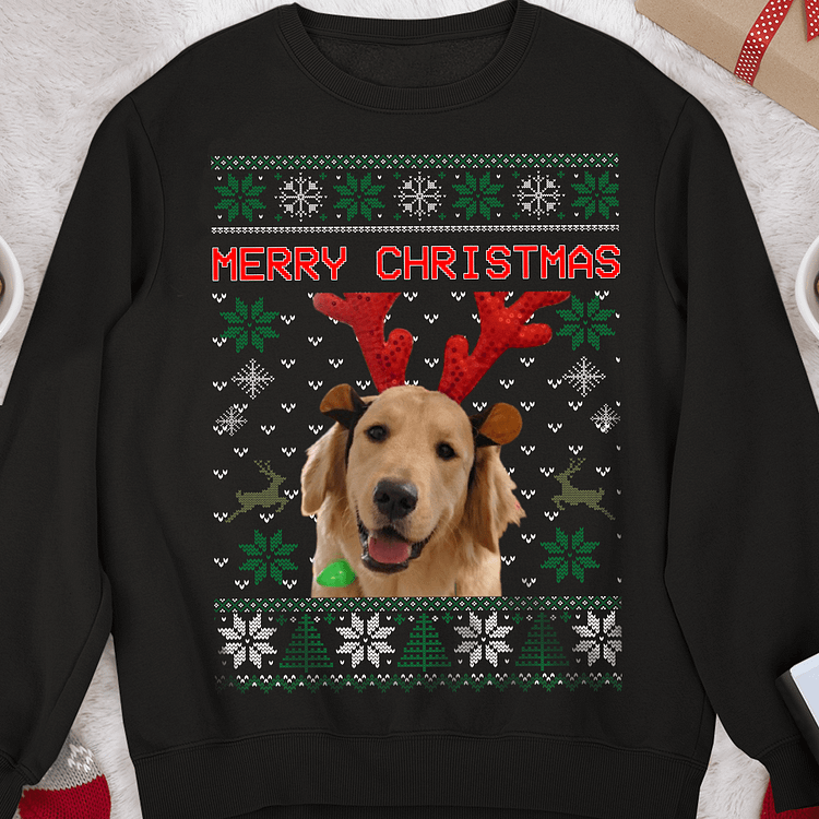 Upload Photo Christmas Ugly Dog Cat Sweatshirt Hoodie
