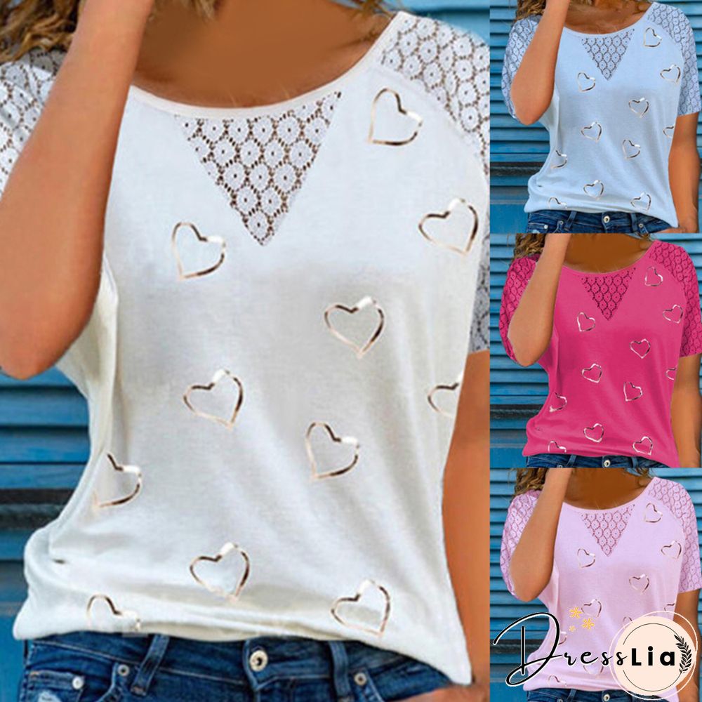 New Design Tshirt Good Quality Fashion Women's Lace Hollow Stitching Short-Sleeve Round Neck T-Shirt