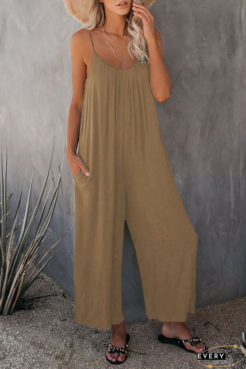 Black Frilled Neckline Backless Wide Leg Jumpsuit