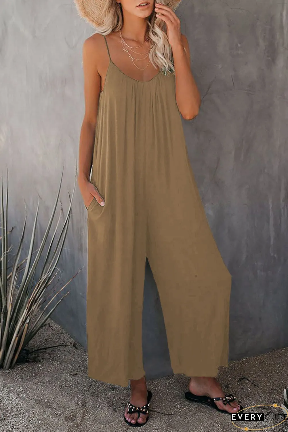 Black Frilled Neckline Backless Wide Leg Jumpsuit