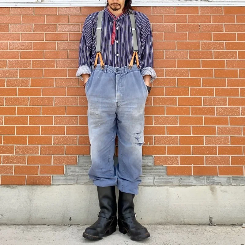 80's Washed And Distressed Denim Overalls