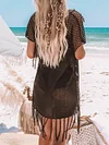Hollow Tasseled Short Sleeves Cover-Ups Tops