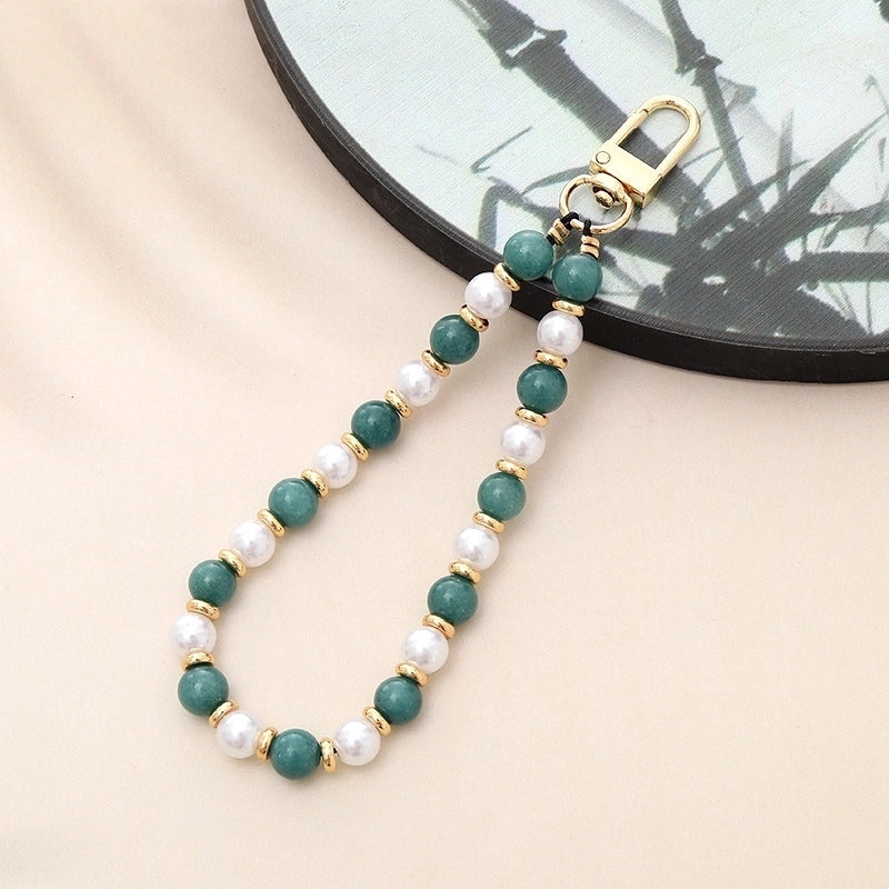 Basic Geometric Artificial Pearl Natural Stone Beaded Mobile Phone Chain