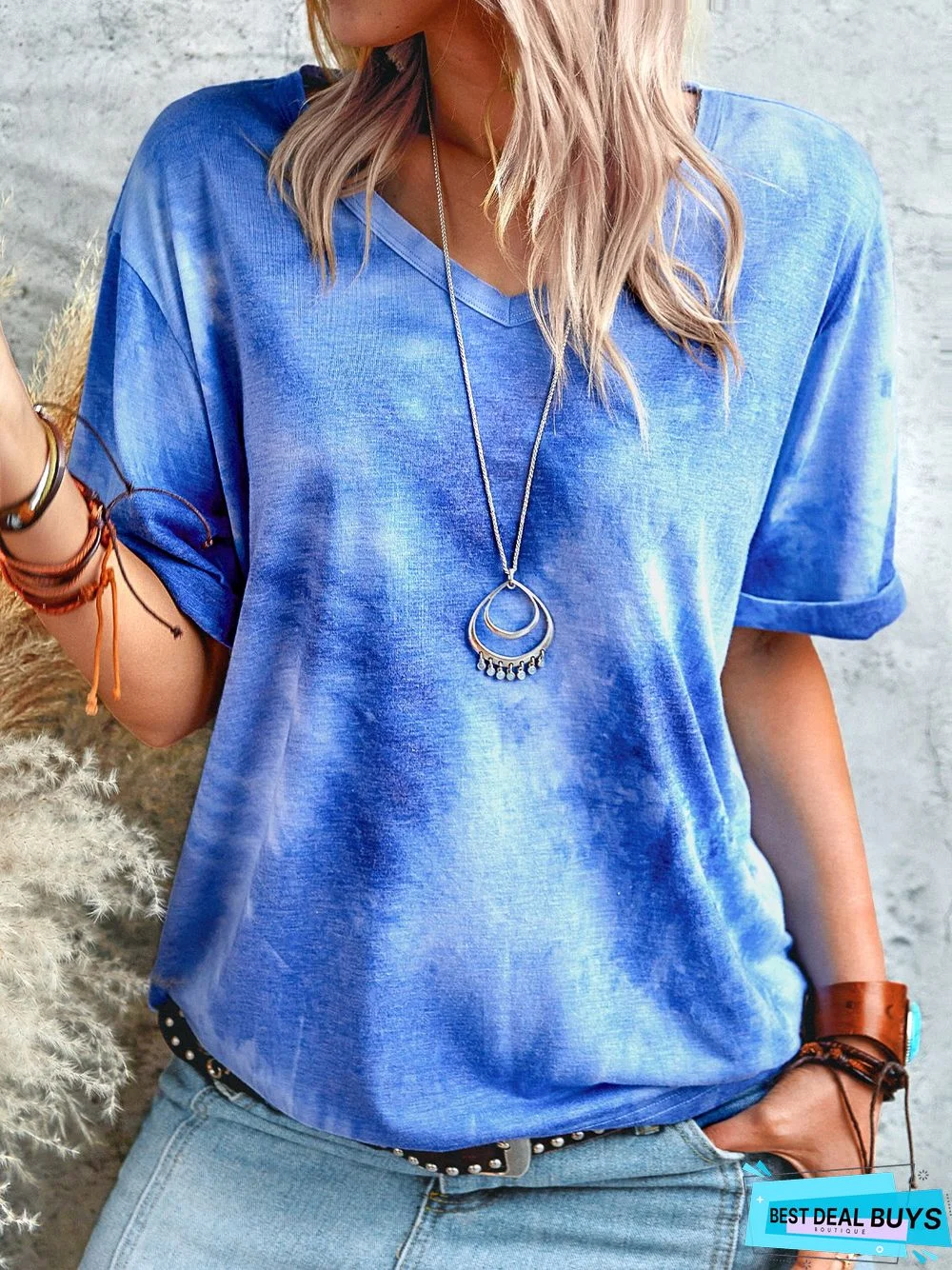 Cotton Ombre/tie-Dye Crew Neck Holiday T-shirt