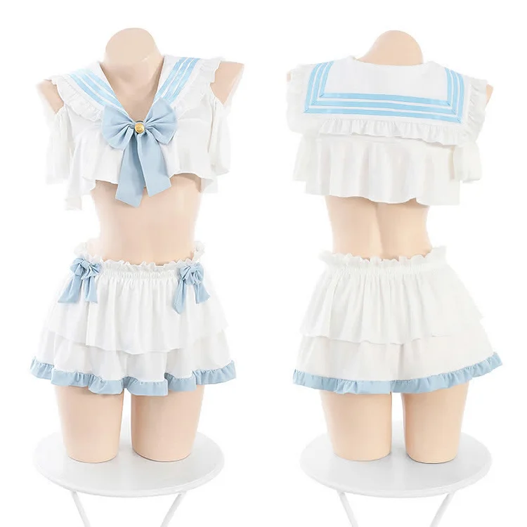Sailor Collar Bowknot JK Uniform Lingerie Set - Modakawa modakawa
