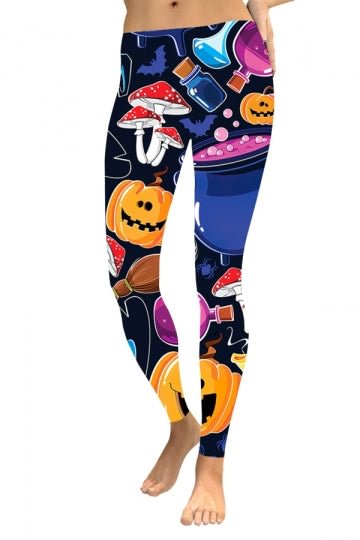 Plus Size Womens Halloween Pumpkin Print Leggings-elleschic