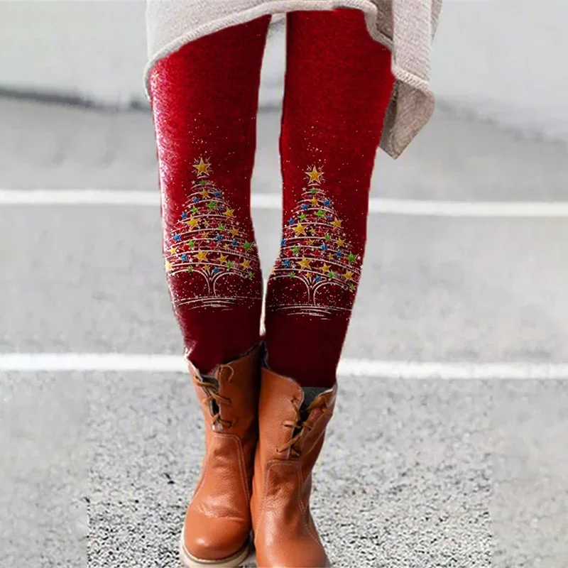Christmas Tree Print Warm Leggings Pant