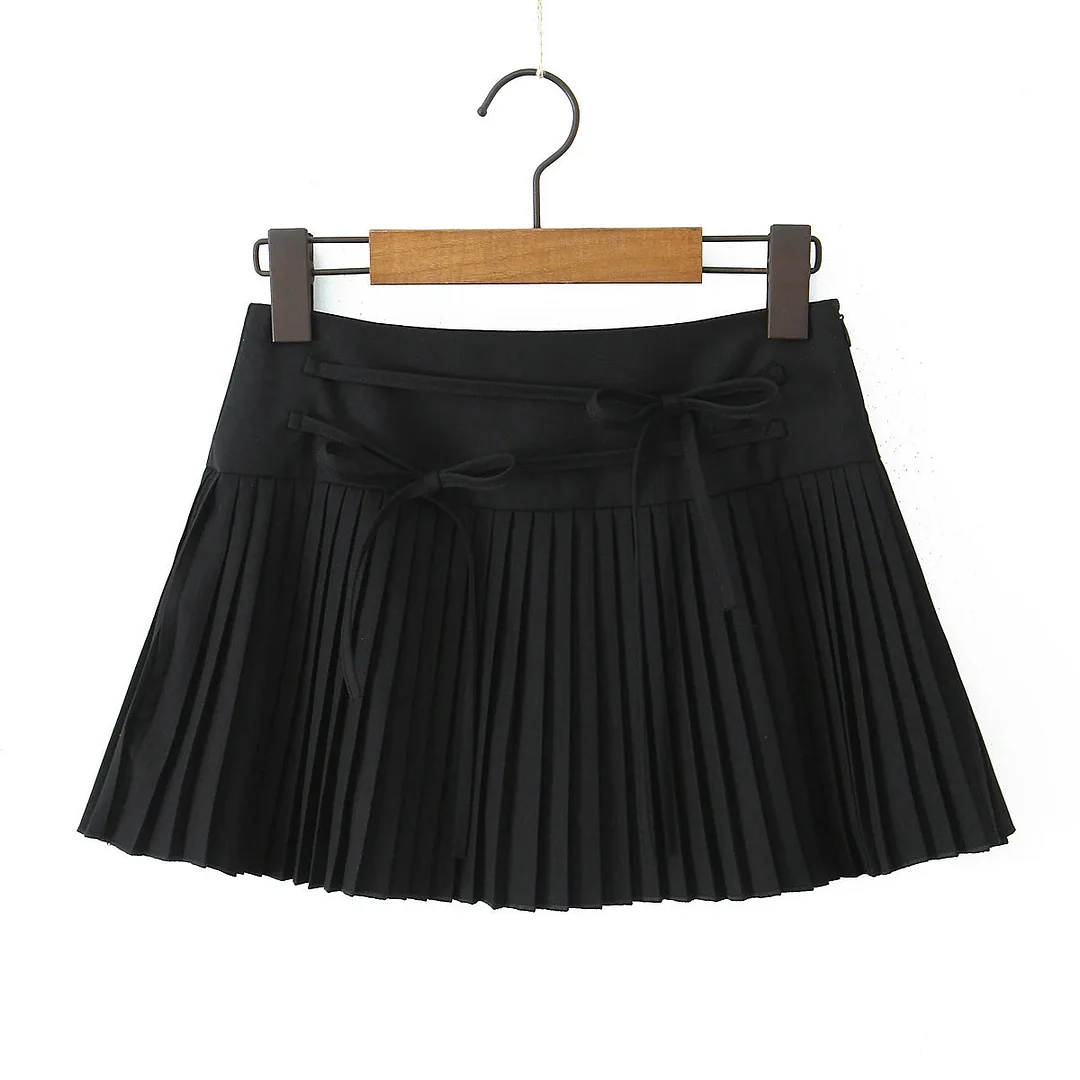 Toloer Pleated Lace Up Mini Skirt-Outfit Ideas