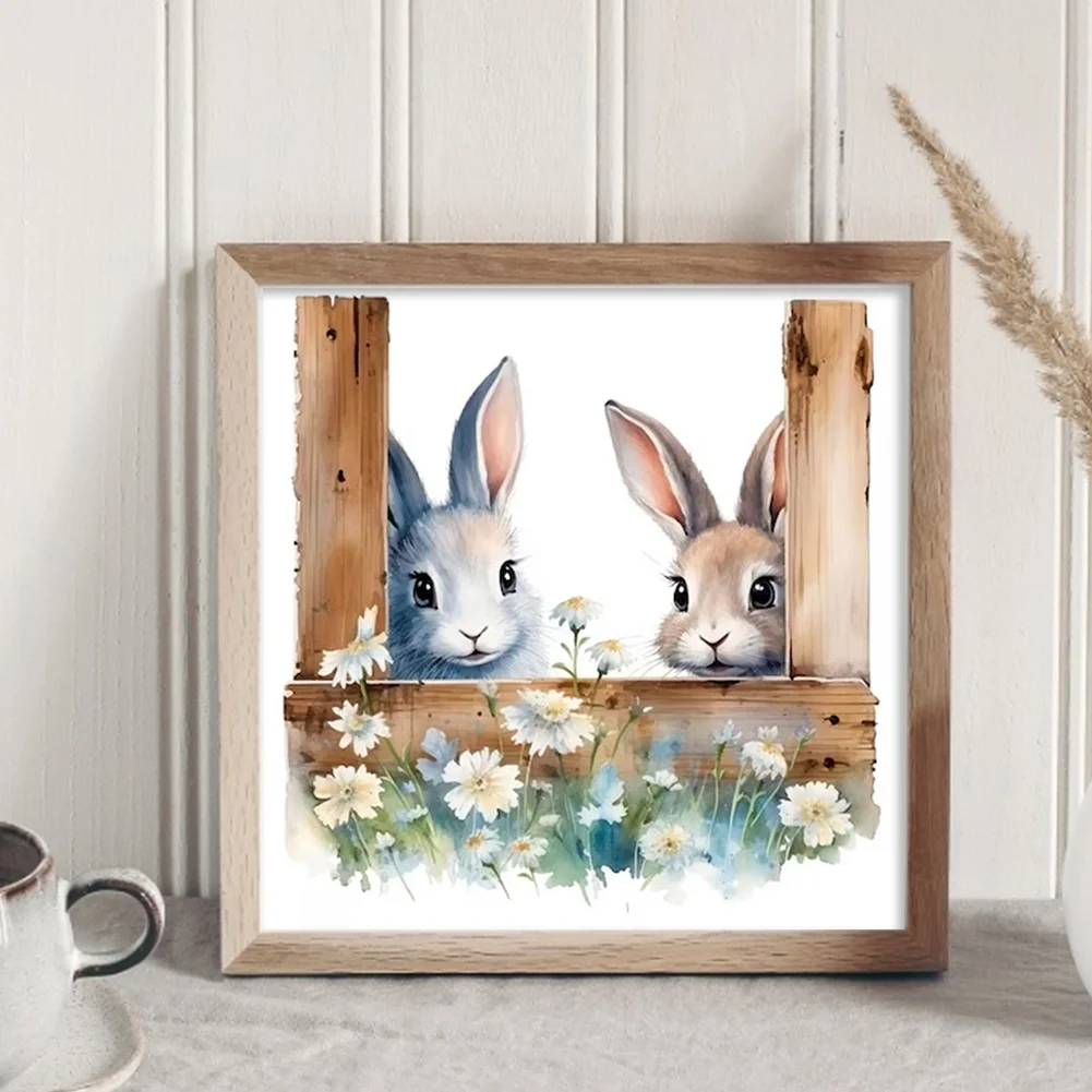 DIY Stamped Cross Stitch 11CT Full Embroidery 50*50cm - Flowers And Rabbits