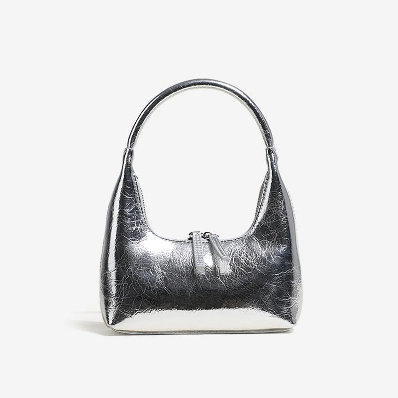 MABULA Vintage Silver Women Underarm Shoulder Purse Small Leather Top Handle Bag with Zipper Retro Hobo Handbags
