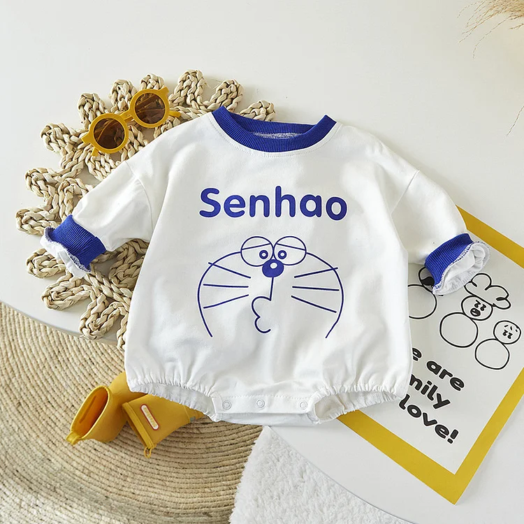 Baby Boy/Girl Cartoon and Letter Print Long Sleeve Bodysuit