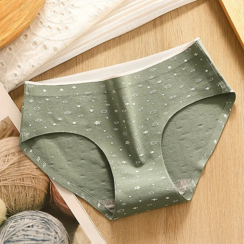 Women Cotton Underwear Panties Sexy Traceless Briefs Mid Waist Printing Panties Ladies Solid Color Underpants Cute Girl Lingerie