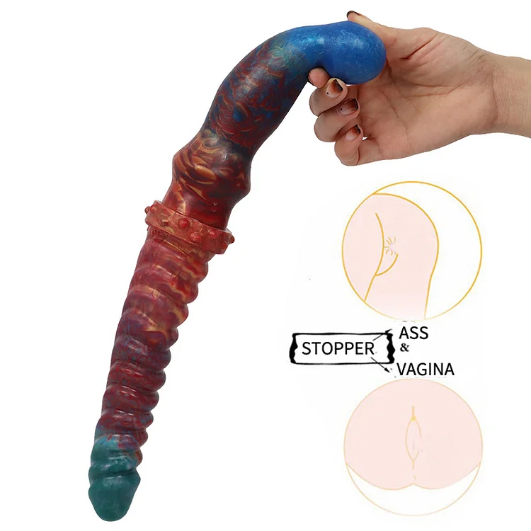 Colorful Double Ended Dildo Fishbone Pattern Anal Plug Lesbian Sex Toy