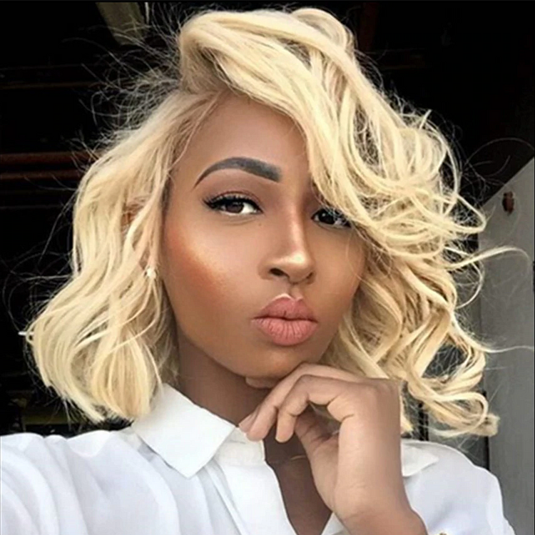 Blonde Jerry Curly Pixie Cut Human Hair Lace Wig