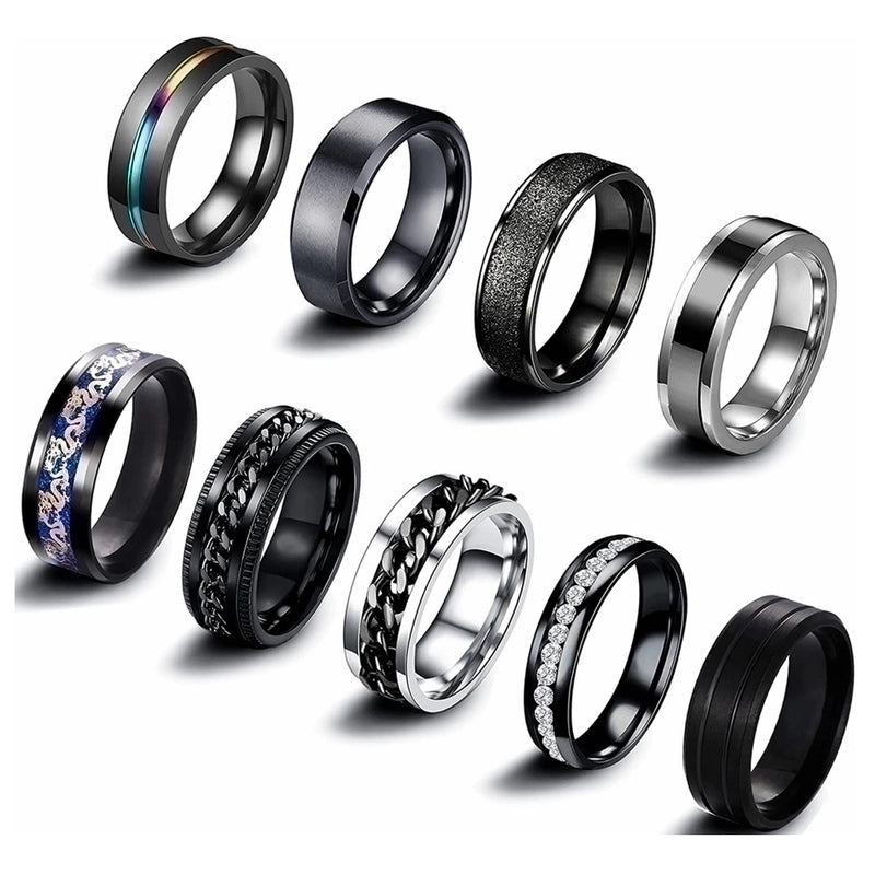 Minimalist Geometric 304 Stainless Steel Plating Inlay Zircon Black Plated Men'S Rings